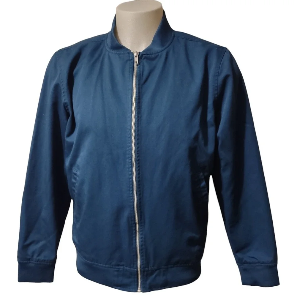 Line Of Trade Bomber Jacket Medium Men's Lightweight Pockets Blue Full Zip Coat
